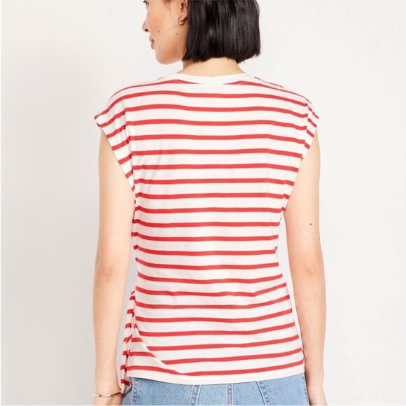 Old Navy White & Red Stripe EveryWear Side Tie Top - Picture 4 of 8
